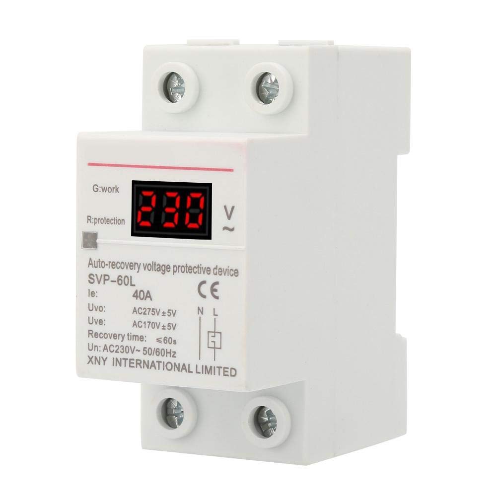 Walfront 230V 40A Dispositivo de Protecci de Voltaje Recuperacin Autom Protecc contra Sobrevoltaje y Bajo Voltaje Protector de Montaje en Riel DIN Sobretensiones Protector