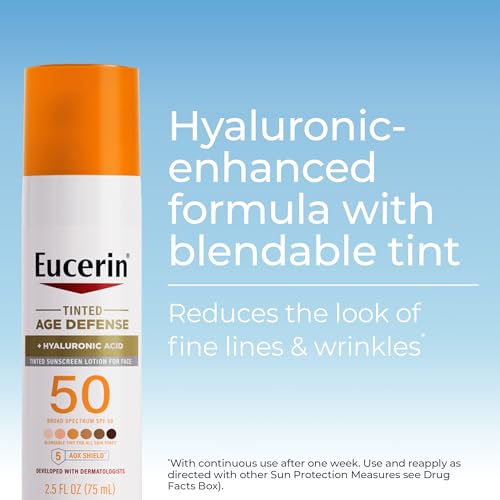 image for Eucerin Sun Tinted Age Defense Face Sunscreen Lotion SPF 50 with Hyalu