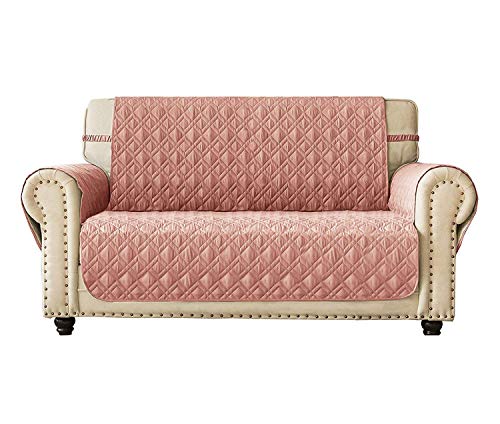 Ameritex Loveseat Cover Water-Resistant Quilted Furniture Protector with Back Nonslip Paws Slipcover for Dogs, Kids, Pets Loveseat Slipcover Stay in Place for Leather (54", Pink)