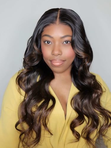 Image of Beauty Forever V Part Wig Human Hair Black to Chestnut Brown Ombre Body Wave Wig Upgrade U Part Wigs Glueless Full Head Clip In V Shape Wigs No Leave Out None Lace Front Wig 150% Density 24inch