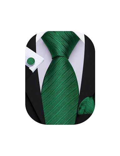 Image of Barry.Wang Solid Striped Tie for Men Silk Necktie Pocket Square Cufflinks Formal Wedding Party Business