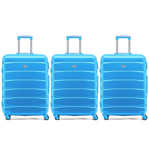 Flight Knight Set De 3 Maletas Premium Medianas De 70cm para Facturacion   Equipaje Ligero Extra Resistente   Maletas De Viaje con Carcasa Dura, 4 Ruedas Y Cerradura   70x52x27cm