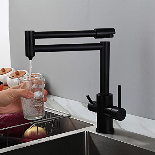 Grifo Para Osmosis 3 Vias Abatible Latón Giratorio Caliente Y Fría Agua Potable Grifo De Cocina-Negro Grifo Para Osmosis 3 Vias Abatible Latón Giratorio Caliente Y Fría Agua Potable Grifo De Cocina-Negro