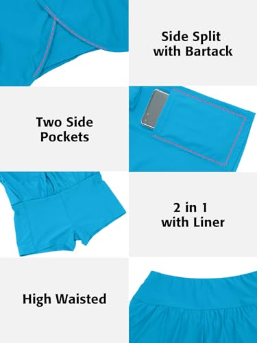 Image of ATTRACO Women Swim Shorts Side Split Swim Trunk 2 in 1 Board Shorts with Pockets Swim Bottom