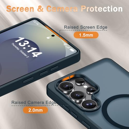 Image of for Samsung Galaxy S25 Ultra Case, Matte Magnetic Phone Cover, Navy Blue | Fit for MagSafe, Screen Protector included, Shockproof Military Grade Protection, Translucent Frosted Back