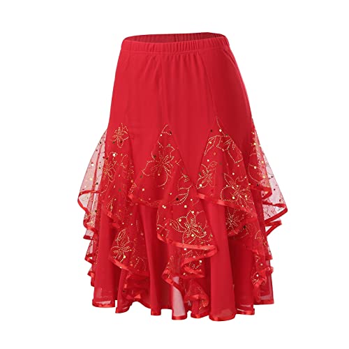 Jupe de performance en velours côtelé rouge coupe fluide asymétrique