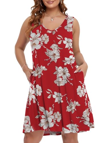 Image of BELAROI Women Casual Summer Beach Dresses Plus Size Sundress V Neck Pockets Swing Tank Dress Cover Ups