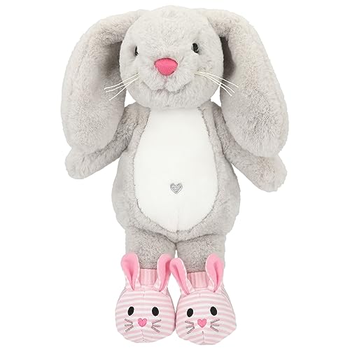 Depesche 12537 Princess Mimi - Conejo de Peluche Nelly con Vientre Blanco y Piel Suave en Gris, con Nariz Rosa y Zapatos a Rayas Rosas