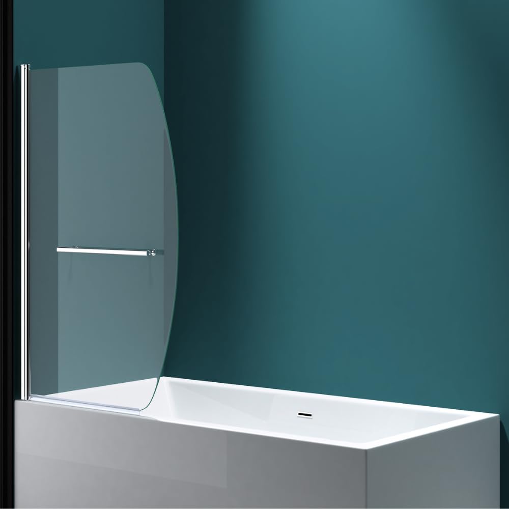 Db Durovin Bathrooms Transparent D Shape Durovin Bathrooms 1400 X 960Mm Curved Over Bath Shower Screen 180° Pivot Door Glass Panels & Screens For Baths, 6Mm Toughened Safety Glass, Towel Rail Handle Bar