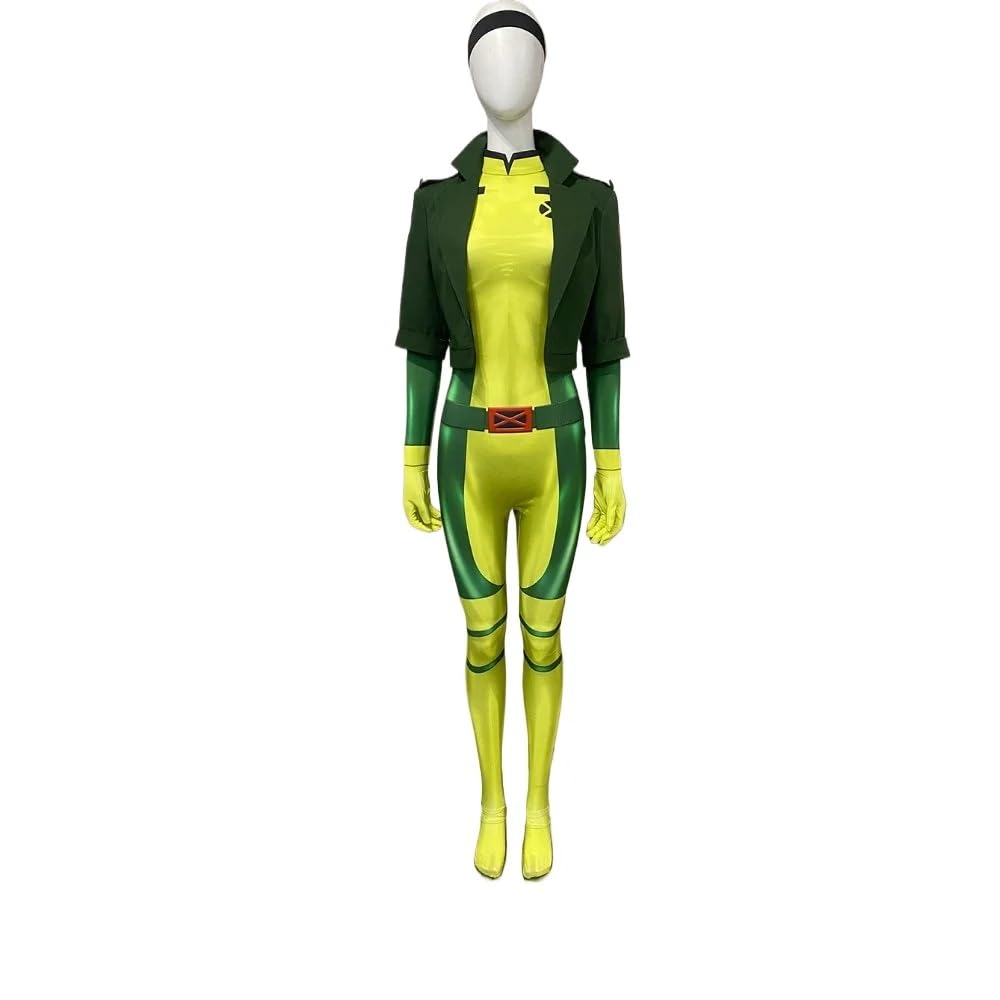 Superhero Rogue Cosplay Costume Halloween Outfit Bodysuit Zentaisuit Jumpsuit and Jacket For Adult