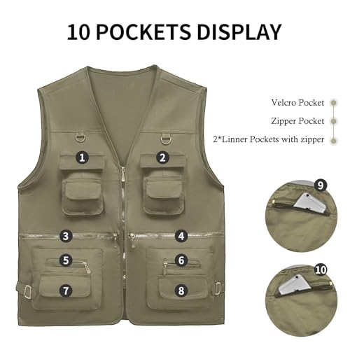 Image of AOTORR Men's Utility Fishing Vest Lightweight Outdoor Work Safari Travel Multi Pockets Waistcoat Jacket