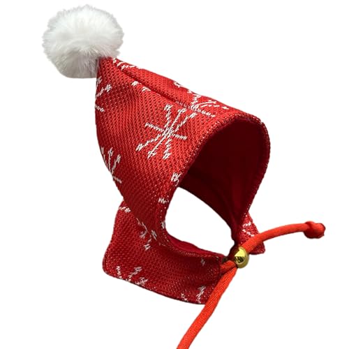 Uitndvyte Christmas Pet Snowflake Pattern Hat with Adjustable Chin Rope Pet Scarf Lovely Dogs Cat Colorful Saliva Towel