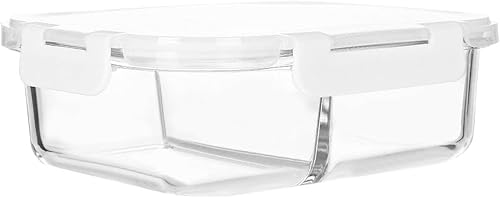 M MCIRCO 1 paquete, recipientes de vidrio de 22 onzas para preparación de comidas, 2 compartimentos, cajas herméticas de vidrio Bento con tapas,