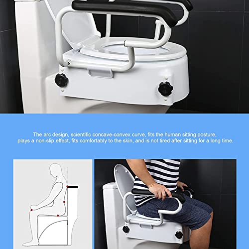 Asiento de inodoro elevado con manijas y tapa, asiento elongado y elevado para inodoro para personas mayores, embarazadas, discapacitadas y con movilidad reducida miniatura 2