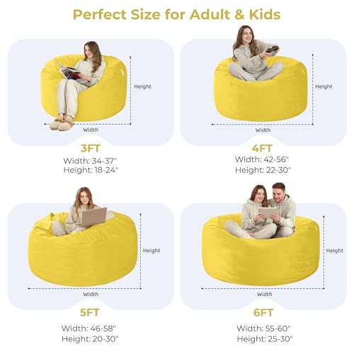 Image of HABUTWAY Bean Bag Chair: Giant 4' Memory Foam Furniture Bean Bag Chairs for Adults with Microfiber Cover 4Ft(Lemon)
