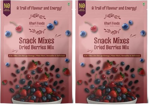 Image of Khari Foods - Mixed Berries Trail Snack - 250g Antioxidant Rich, No Added Sugar Healthy Snack - Blueberry, Cranberry, Black Raisin, Cherries & Strawberry in a Delicious Dried Berries Mix for Guilt Free Snacking