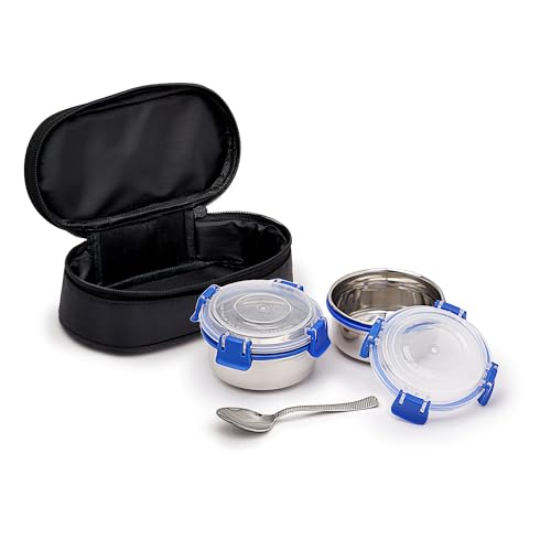 Image of Mumma's LIFE Stainless Steel Lunch Box Suitable for School, Offices and picnics(280 ML) (Black) (FOODIE)