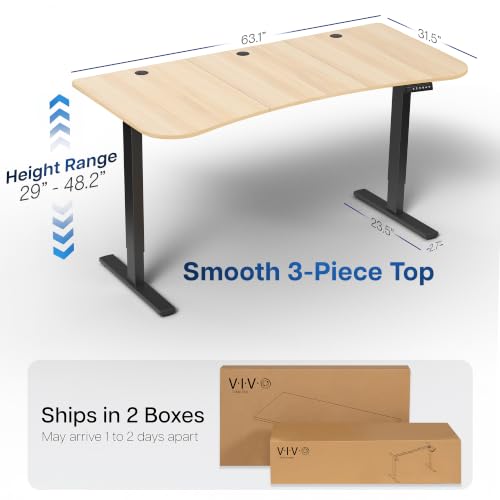 Image of VIVO Electric 63 x 32 in Standing Desk, Memory Height Adjustment, 1B Series, Holds 220 lbs, Light Wood Top Black Frame, DESK-KIT-1B1C