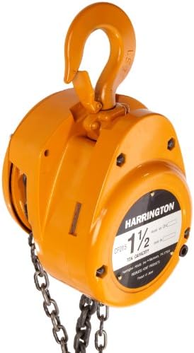 Harrington CF Hand Chain Hoist, Hook Mount, 1 Ton Capacity, 20' Lift, 14.6" Headroom, 1.1" Hook Opening