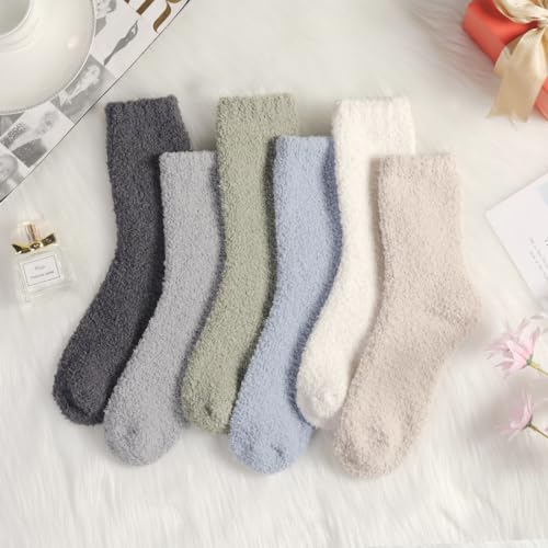 Blu Ninfee Kuschelsocken Damen Flauschige Kuschel Socken 6 Paar, Dicke Weiche Bettsocken Schlafsocken Mädchen, Warm Winter Flauschsocken Kuschelige Socken