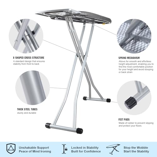 Image of oleaf Ironing Board with Cover and Thicken Pad Height Adjustable Full Size Foldable Iron Board with Iron Rest, Stable Steel Legs, Metal Construction, Heat Resistant, Dark Gray