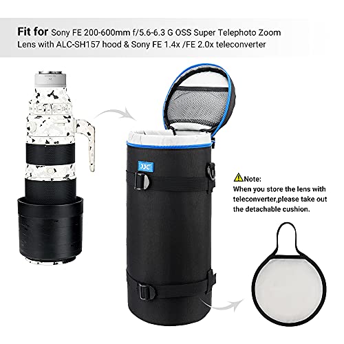 Jjc Camera Lens Pouch Case For Sony Fe 200-600Mm F/5.6-6.3 G Oss Super Telephoto Zoom Lens With Reversed Lens Hood &Teleconverter, Zipper Polyester Lens Protective Bag Interior Size 5.5X14.6” #TOP4
