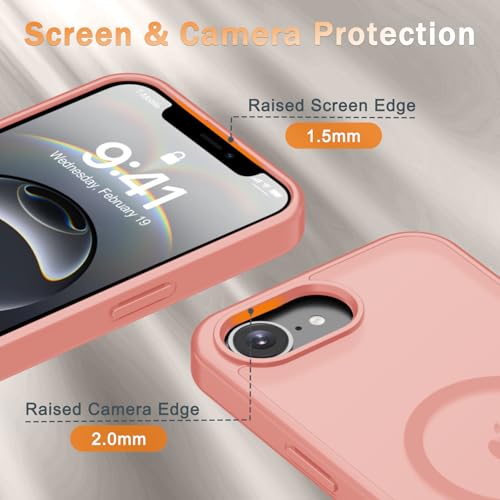 Image of YENAPOON for iPhone 17e Case, iPhone 16e Case, Matte Magnetic Phone Cover [with 1 Screen Protector] [Support for MagSafe] [Shockproof Military Grade Protection] Translucent Frosted Back, Pink