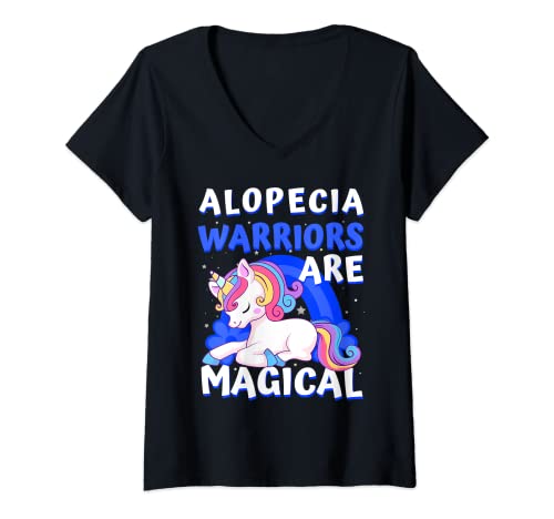 Warriors Magical Alopecia Awareness - Cinta de unicornio, color azul Camiseta Cuello V