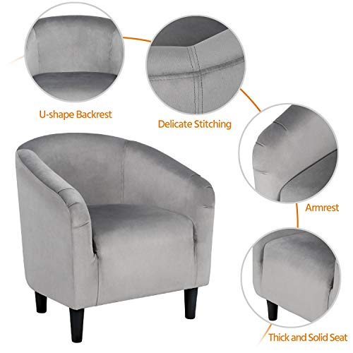 Topeakmart Velvet Club Chair Accent Arm Chair Upholstered Barrel Chair Grey #TOP5