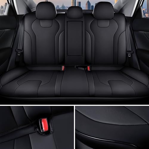 Image of AOMSAZTO Seat Covers for Hyundai Elantra 2021 2022 2023 2024 2025 2026 | SE SEL /SEL Sport & 2021-2026 Hybrid Blue Customized Faux Leather Car Seat Cover-Full Set Black