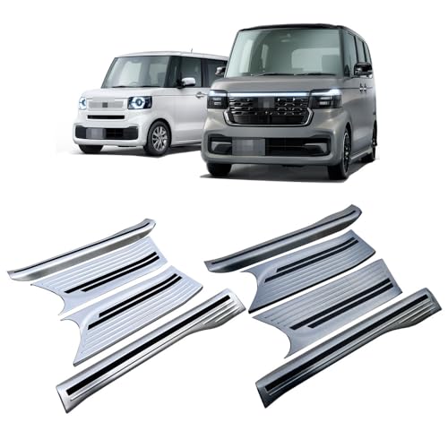【Car Power 】ホンダ N-BOX N-BOXカスタム JF3 JF4 専用 サイドステップ スカッフプレート フロント・リアセット 4P シルバーヘアライン (シルバー)