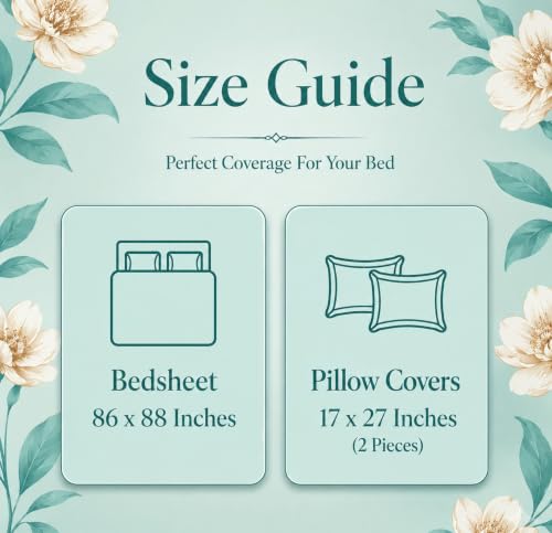 Image of BSB HOME 210 TC Cotton Feel Double Bedsheet with 2 Pillow Covers, Soft & Breathable Floral Printed Bed Sheet, Easy Care Bedding for Bedroom - 86 x 88 Inches (218 x 224 cm) (Sage Mint)