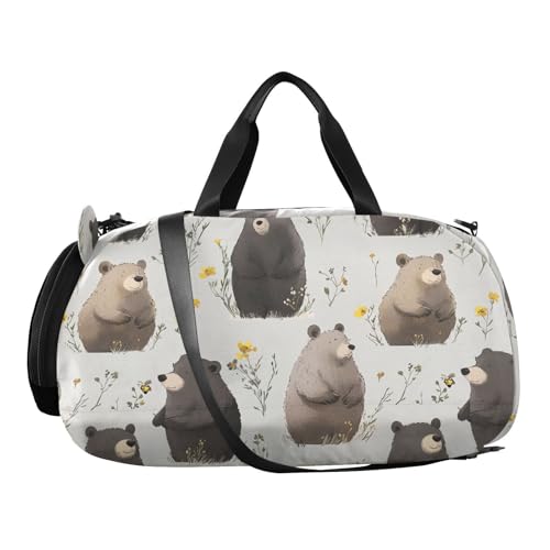 Cartoon Funny Bear Gray Duffel Bag with Shoes Compartment Multifunctional Overnight Travel Weekender Tote for School Practice, Sports, Travel2