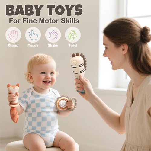 Baby Rassel 0-6 Monate Beißring Sensorik Montessori Spielzeug Zahnungshilfe Baby Spielzeug 6 Monate(10Pcs)