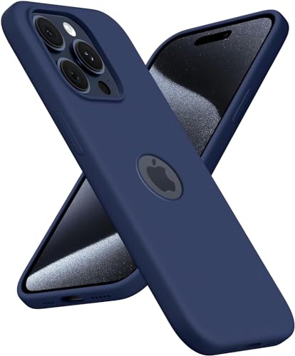 Image of VONZEE Microfiber Logo Cut Cover Compatible with iPhone 15 Pro Case, Liquid Silicone Non-Slip Full Body Protective Cover, with High Raised Camera Protection, Slim Durable Phone Case, Titanium Blue