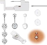 Juego Piercing-Ombligo De 6 Piezas, Pistola Piercing (13G), Clip De Posicionamiento Y Ombligo Cz Corporal Piercing Joyería, Para Uso En Orejas, Nariz, Tabique Nasal, Cejas Y Otras Partes Del Cuerpo