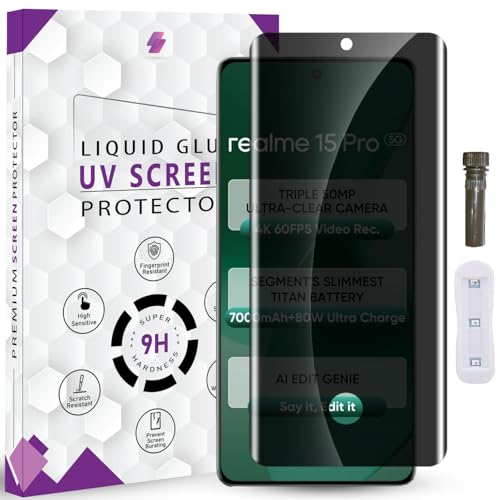 Image of Advanced HD+ UV Privacy Tempered Glass Screen Protector for Realme 15 Pro 5G / 15 5G (6.8 Inch, Pack of 1) Anti-Spy /Anti-Peeping 9H Hardness Screen Guard with Installation Kit & Guide