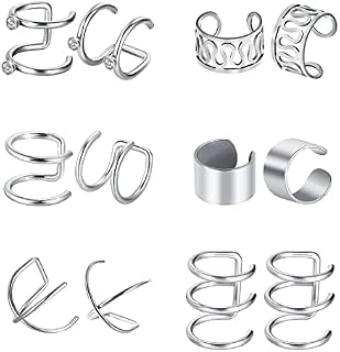 Liuxn 6 Pairs Stainless Steel Ear Clips Non Piercing Earrings Hoop Ear Cuffs Cartilage Ear Clips Set for Men Women, 6 Various Styles