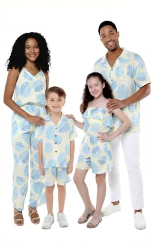 Image of Hawaii Hangover Family Matching Hawaiian Clothes, Pacific Palm Cream | Family matching Hawaiian outfits, Pacific Palm Cream, lightweight rayon, machine washable, tropical leaf print, luaus