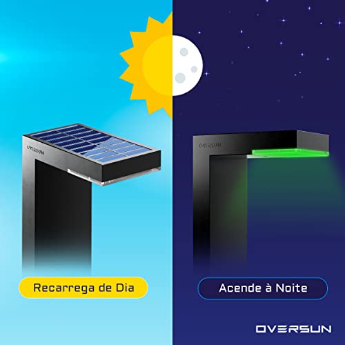 Luminaria Poste Solar Jardim Balizador 50cm 12h Refletor Luz Led Potente Holofote Verde Oversun