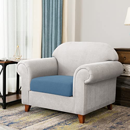 Image of CHUN YI Stretch Couch Cushion Cover, Fitted Loveseat Sofa Chair Seat Slipcover Furniture Protector, Checks Spandex Jacquard Fabric(Small,Denim Blue)