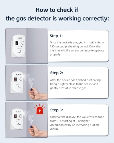 Miniatura 7 de Firlarm - Detector De Fugas, Alarma De Gas Lpg Gas Natural Ciudad, Monitor De Gas Metano Propano Butano