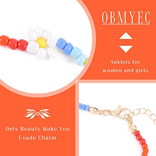 Obmyec Flower Handmade Beaded Anklet Colored Daisy Foot Chain Rice Beads Ankle Bracelet Extension Ankle Accessories Summer Beach Foot Chain Jewelry For Women And Girls #TOP4