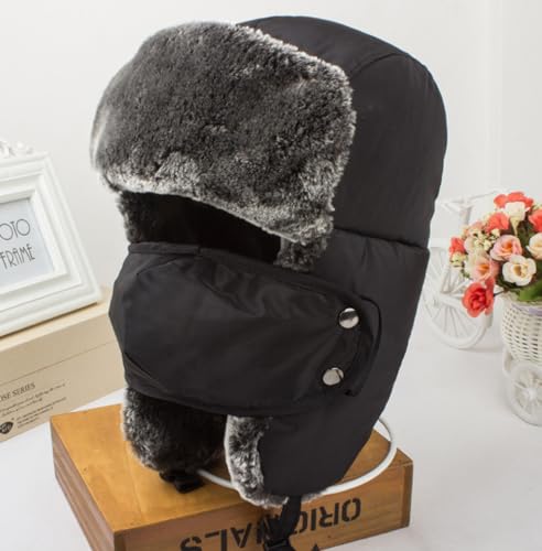 Kids Trapper Skiing Hat Russian Winter Thermal Warm Waterproof Windproof Hunting Thick Outdoor Snowboard Cycling Breathable Trooper Ear Flap Cap for Boy Girl Black4