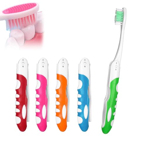 Lonwiner 5 cepillos de dientes de viaje plegables, minicepillos de dientes de viaje, plegables, mini cepillo de dientes desechable, 5 colores