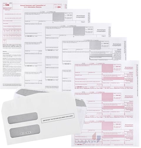Greatland 2024 IRS Tax Forms Kit - 1099-NEC Laser 12 Recipients + Envelopes + 2x 1096, #NECS4E