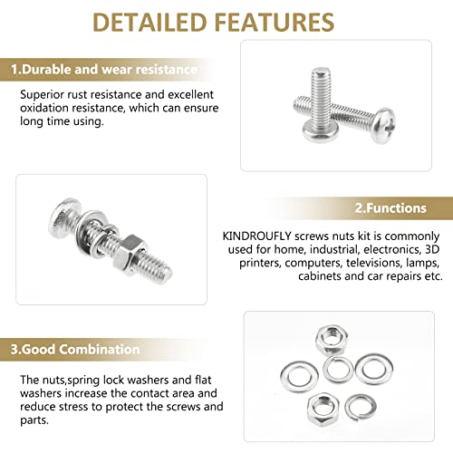 Kindroufly 242 Pieces M5 x 6/8 /10/12 /16/20 /25mm Phillips Pan Head Machine Screws Nuts Washers Assortment Kit, 304 Stainless Steel, Fully Machine Thread - Thumbnail 4