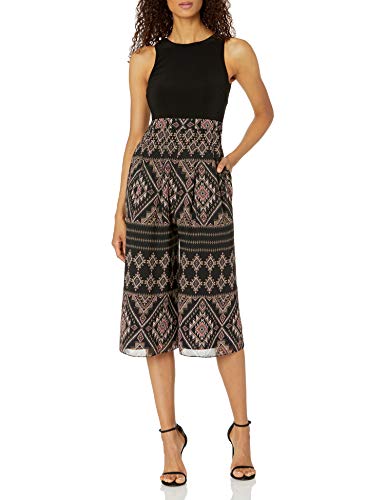 Vince Camuto Women's Printed Chiffon And Ity Twofer Crop Jumpsuit, Black Multi, 14 #TOP21