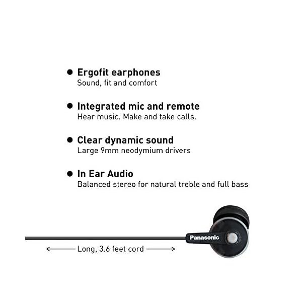 Panasonic ErgoFit Wired Earbuds, In-Ear Headphones with Microphone and Call Controller, Ergonomic Custom-Fit Earpieces…