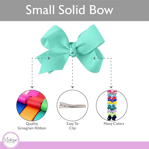 Image of Small Solid Bow for Girls - Set of 12 (Aqua)